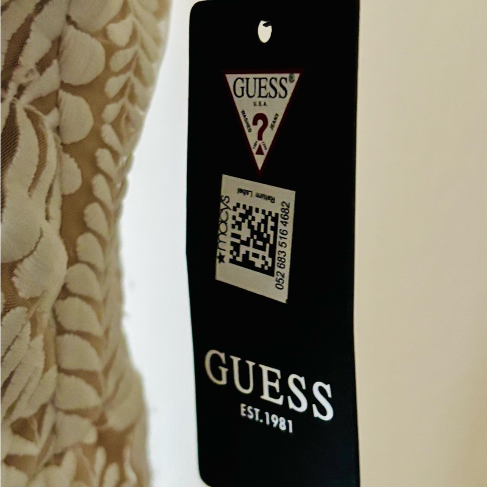 Guess Sz 14 Cream and White Embroidered Mesh Cutout Backless MIDI Dress w Slit - Picture 9 of 16